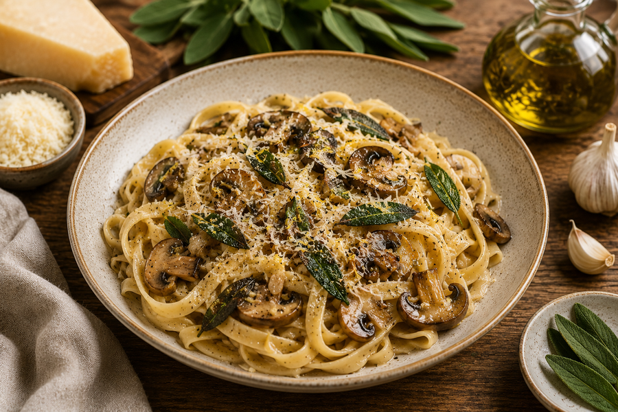 Tagliatelle mit Pilzen, Salbeibutter & Parmesan
